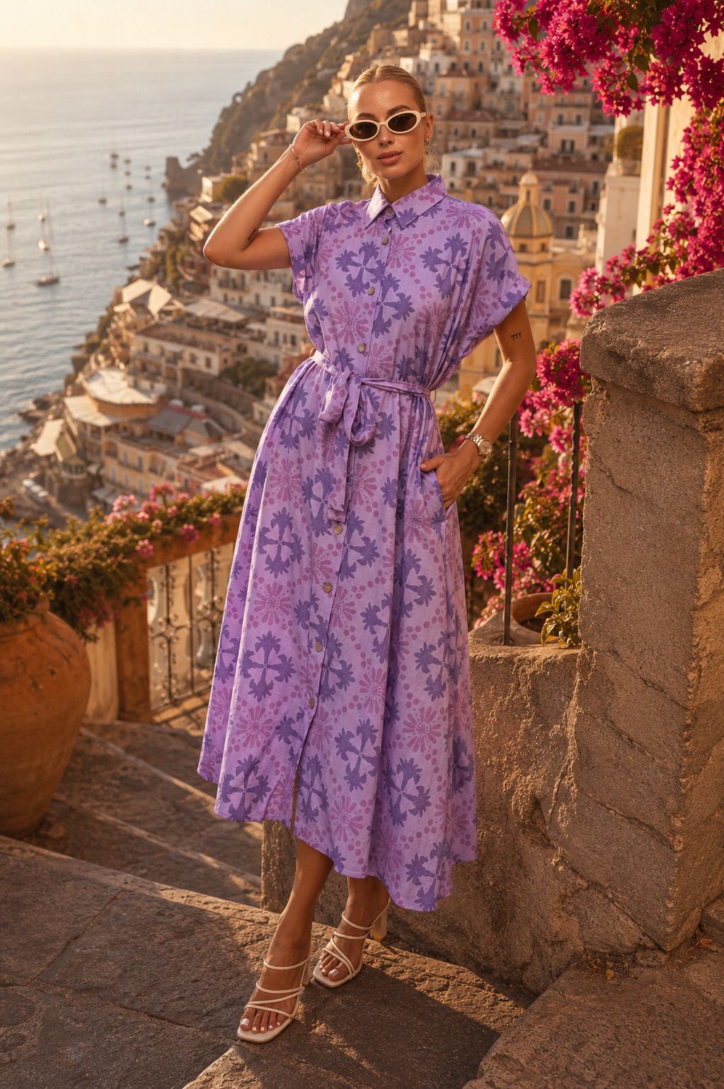 lavender shirt dress Long Belted Shirt Dress Lavender Oxford Stripe