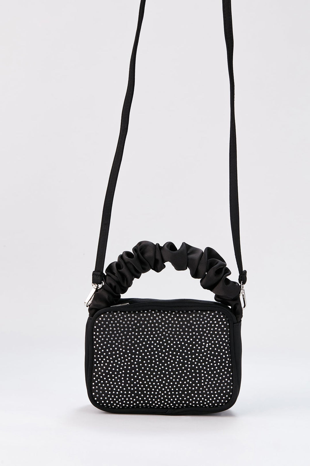 Diamente Evening Bag with Detachable Crossbody Strap - Black