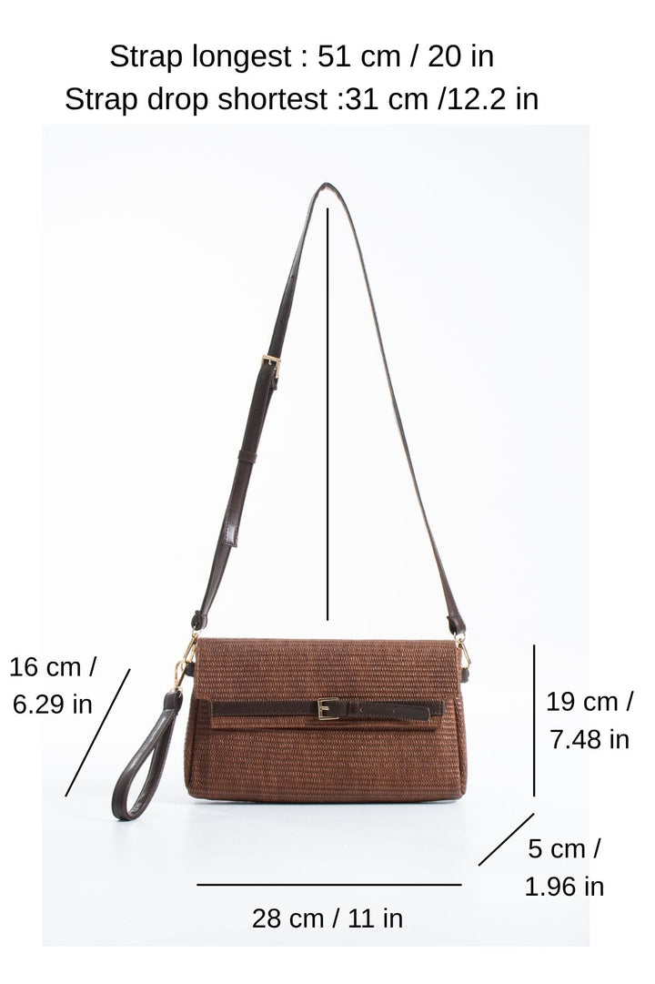 Woven Pu Leather Flap Closure Wristlet & Clutch&Crossbody  3-in-1 - Tan