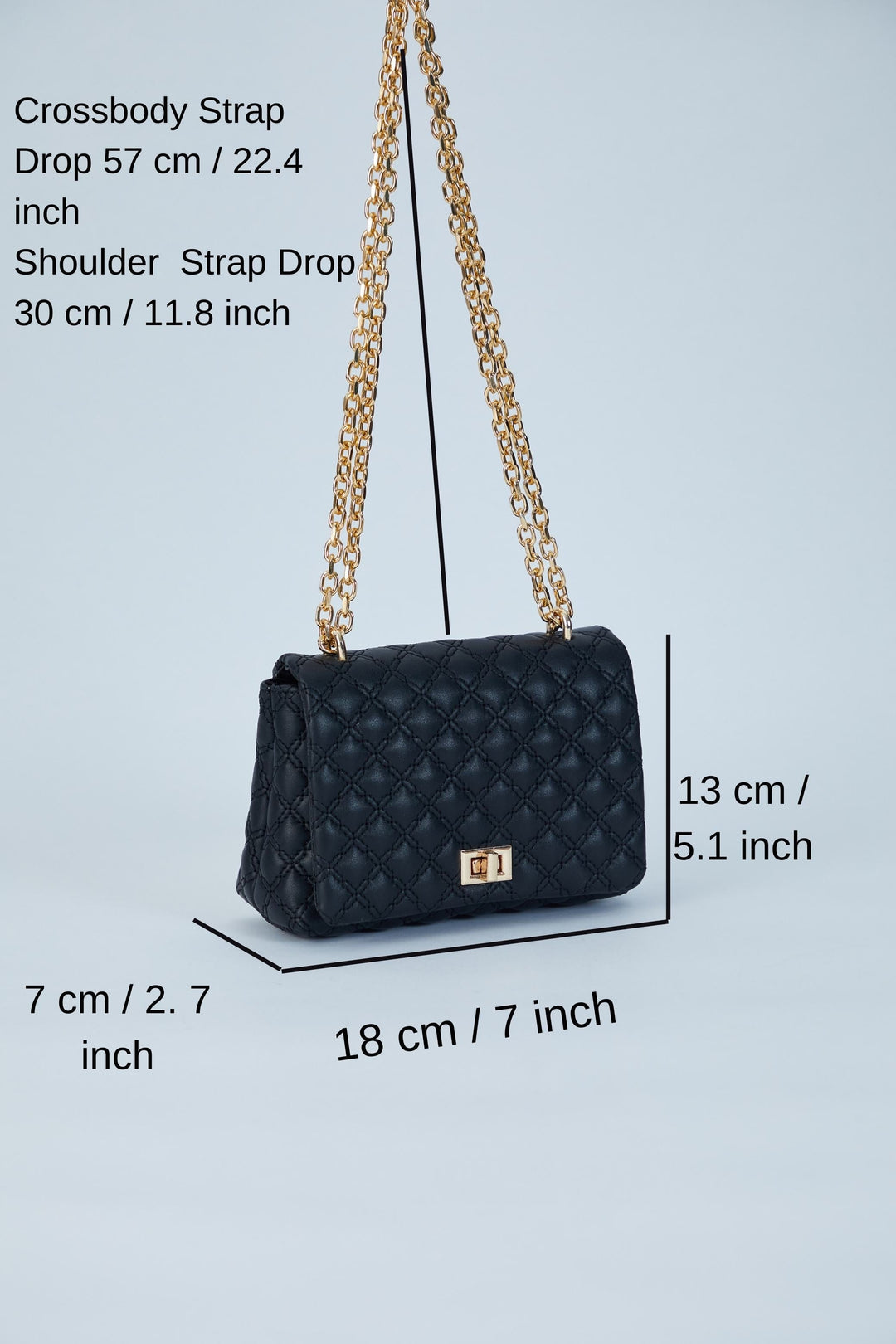 Quilted Plant Based Leather Crossbody & Shoulder Bag - Black