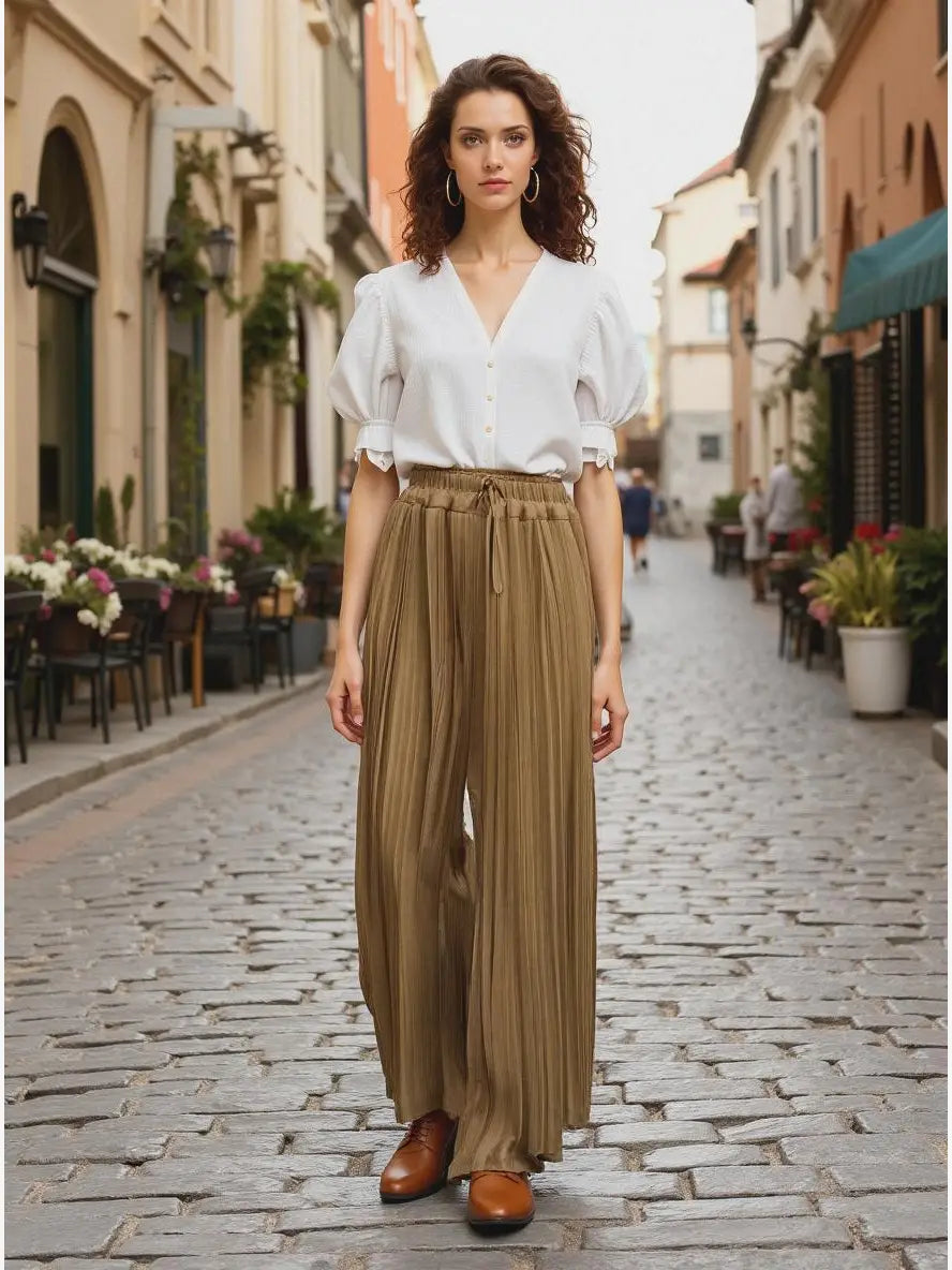 Premium Italian Plisse Wide Leg Palazzo Trousers (2P.PACK) - jqwholesale.com