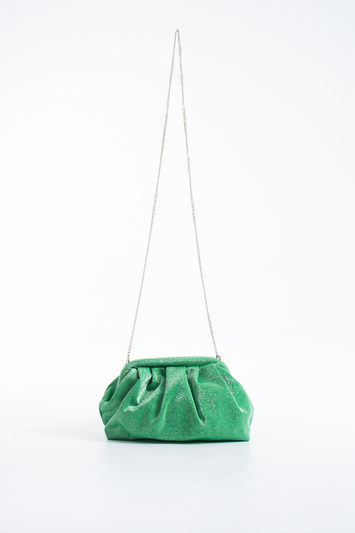 Shimmery Pouch Bag With Detachable Crossbody Strap - Green