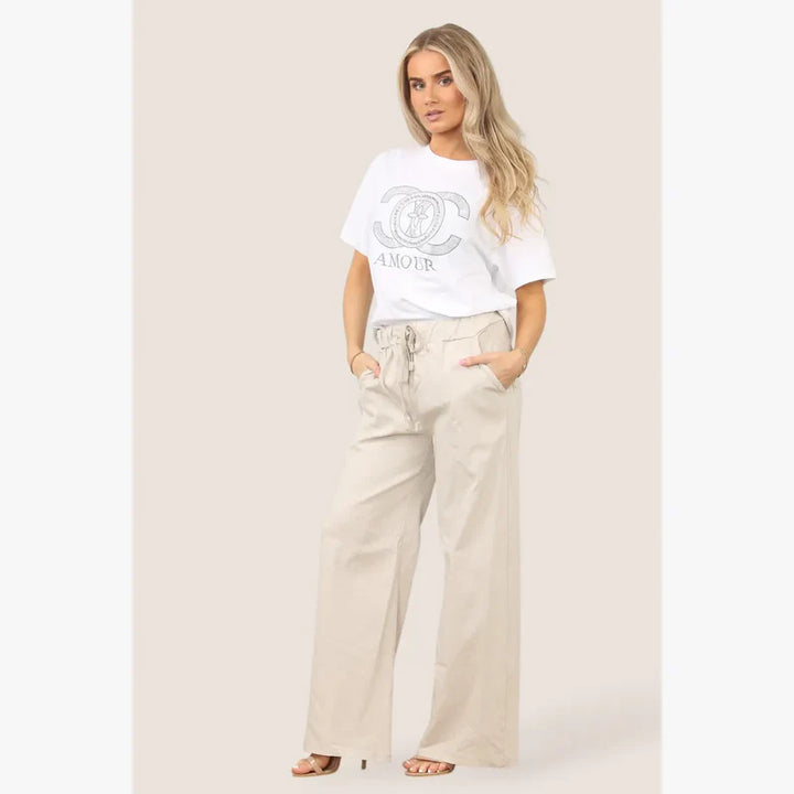 Plain Wide Leg Stretch Magic Trousers - jqwholesale.com