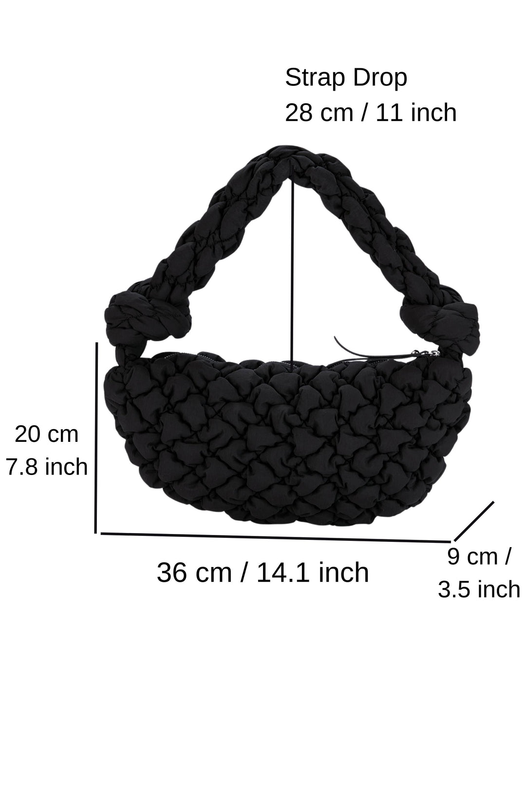 Puffy Quilted Lightweight Shoulder Bag - Black