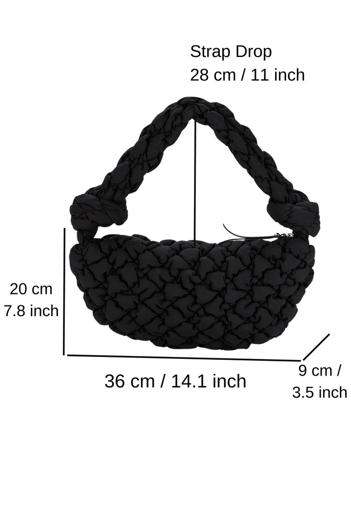 Puffy Quilted Lightweight Shoulder Bag - Black