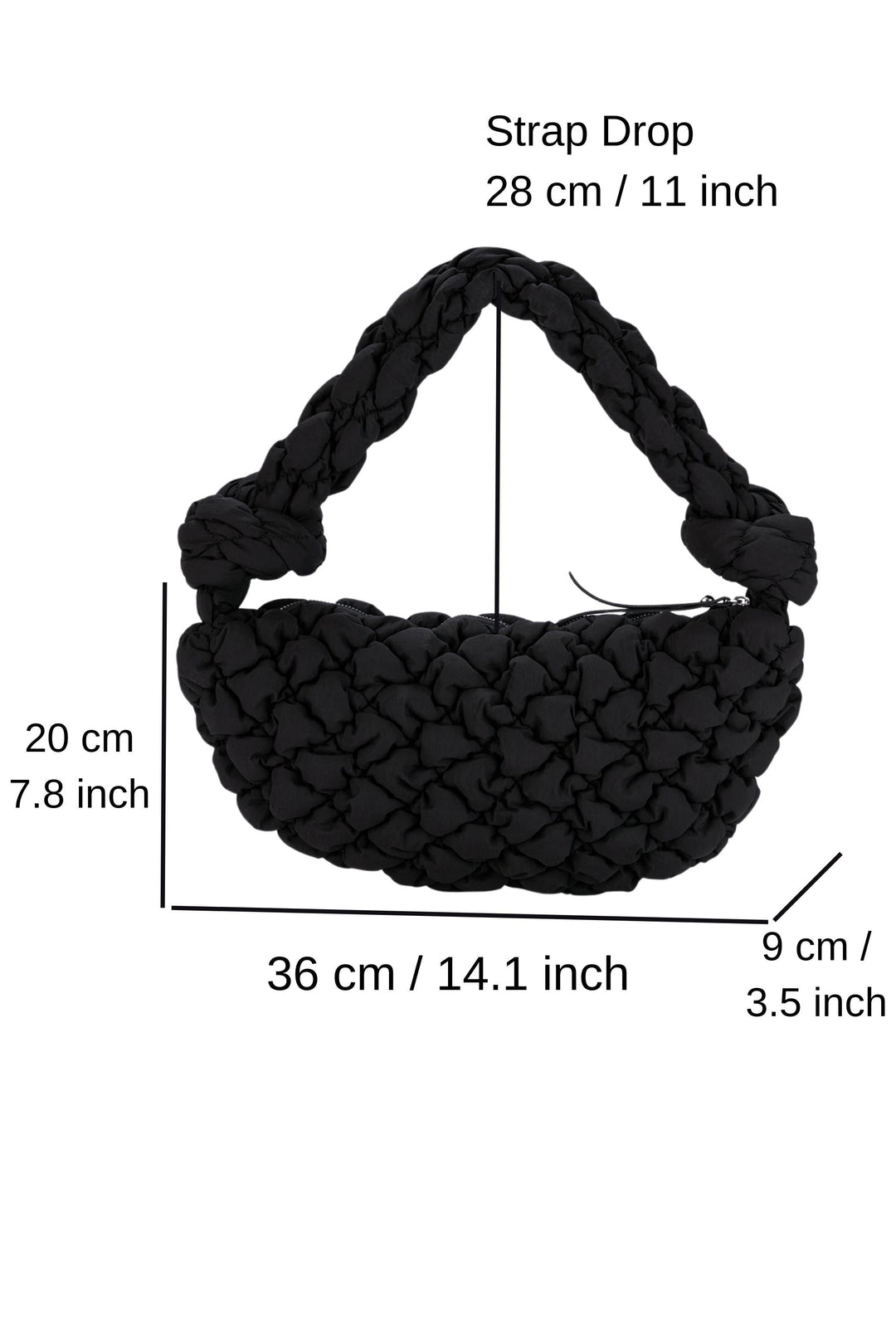 Puffy Quilted Lightweight Shoulder Bag - Black