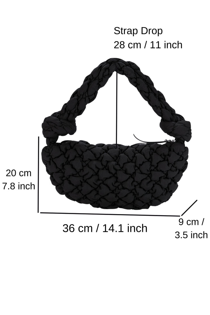 Puffy Quilted Lightweight Shoulder Bag - Black