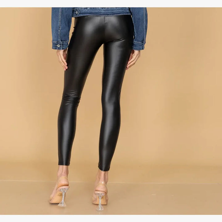 (2P. PACK) Regular Leather Look High Waisted Leggings - jqwholesale.com