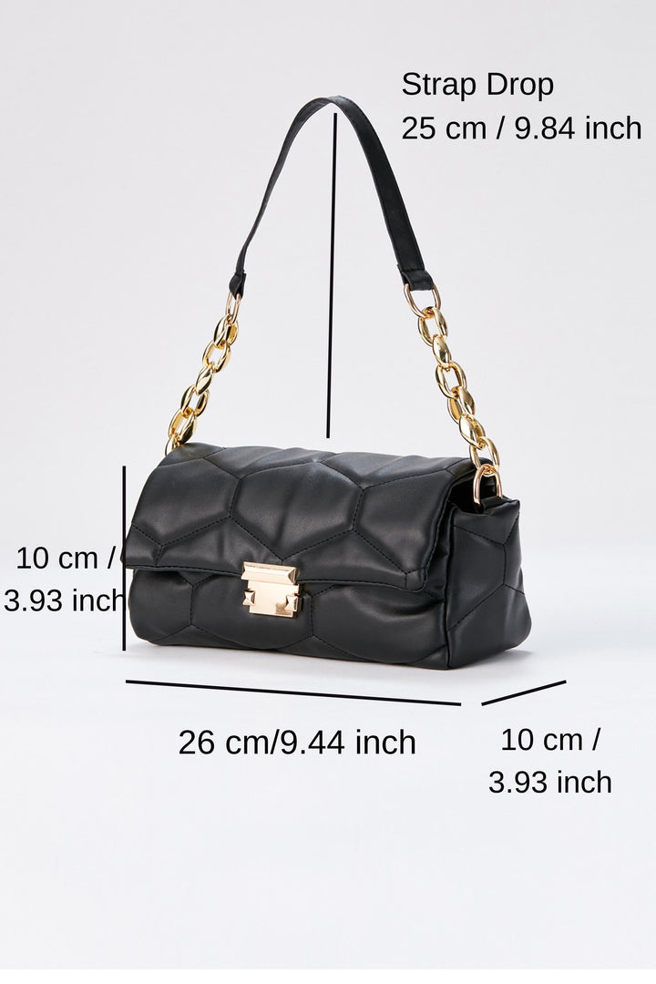 Quilted Pu Leather Shoulder Bag - Black