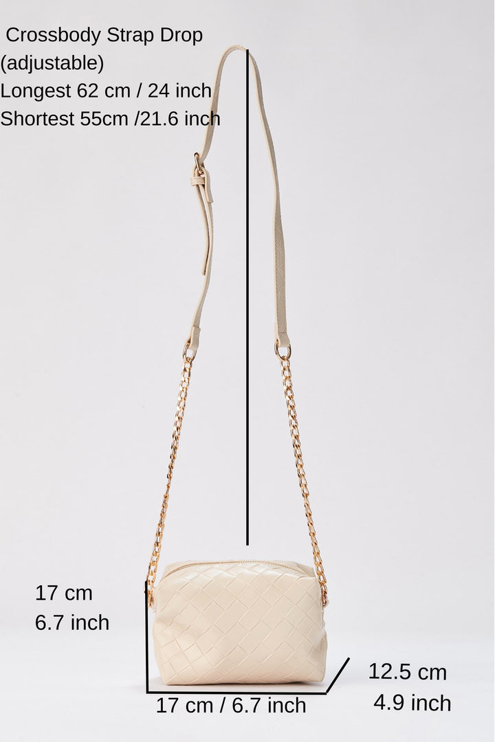 Braided Pu Leather Crossbody Camera Bag - Cream