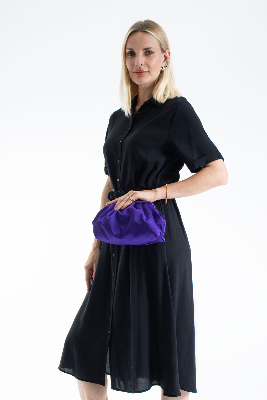 Satin Pouch Bag With Detachable Crossbody Strap - Purple