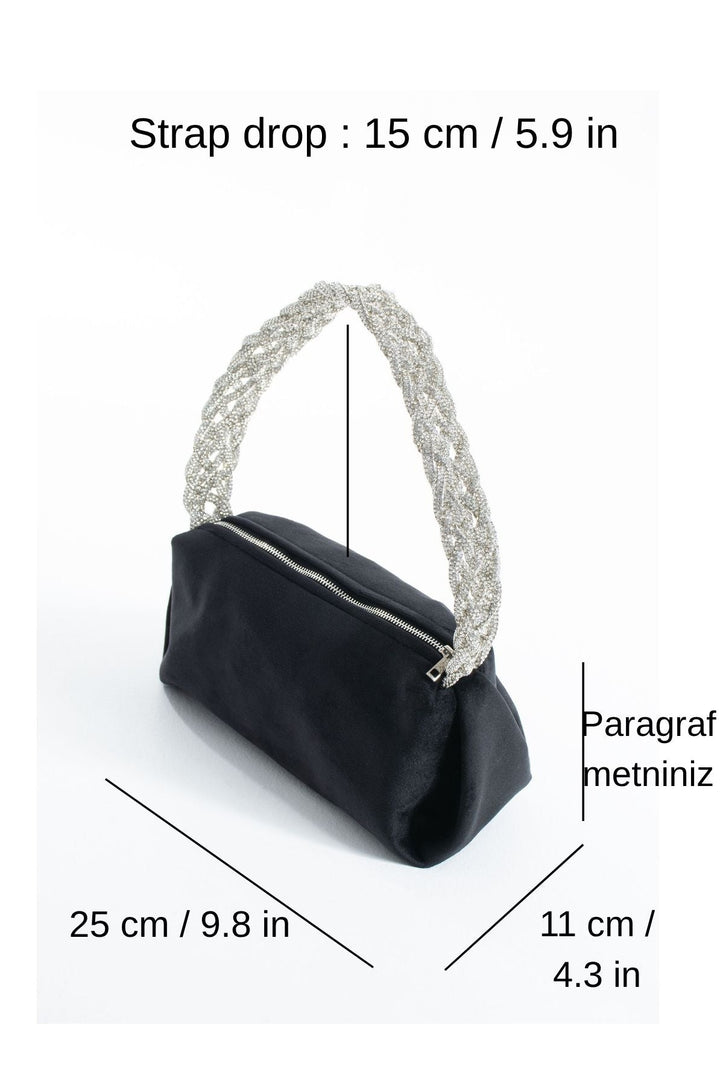 Chunky Braided Diamante Strap  Shoulder Bag - Black