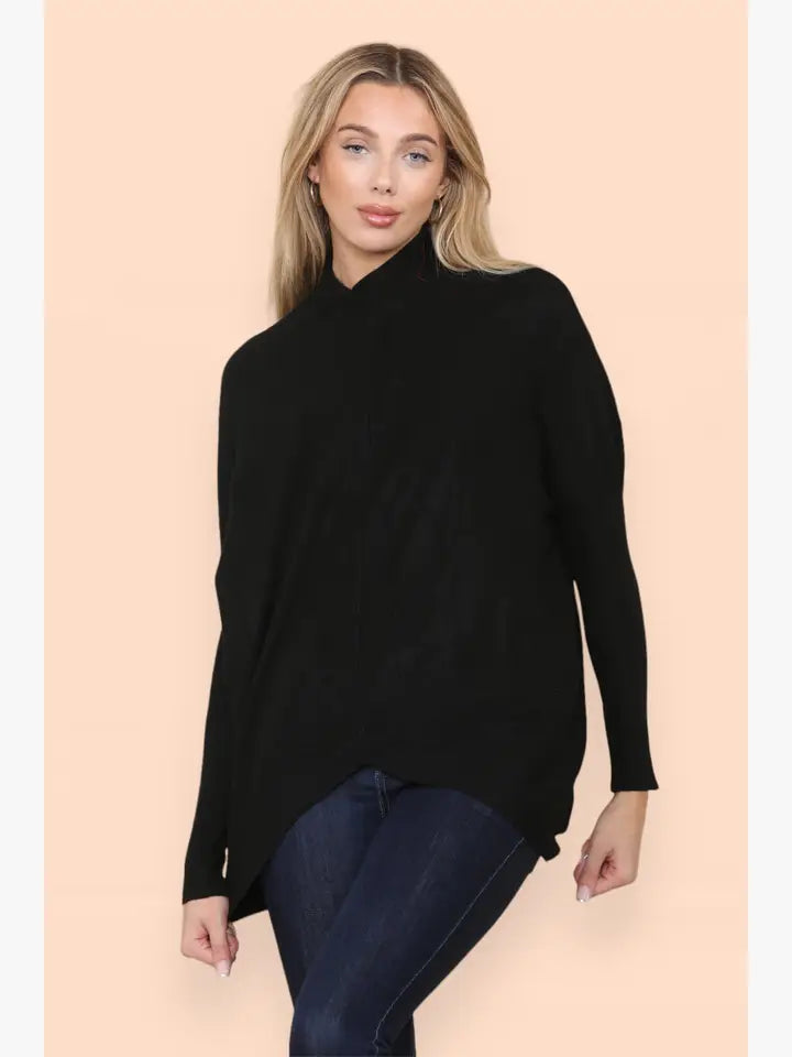 High Low Turtle Neck Ribbed Knit Jumper - jqwholesale.com