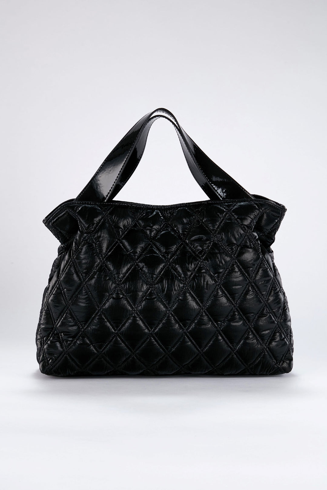 Quilted Tote Bag with Detachable Crossbody Strap - Black