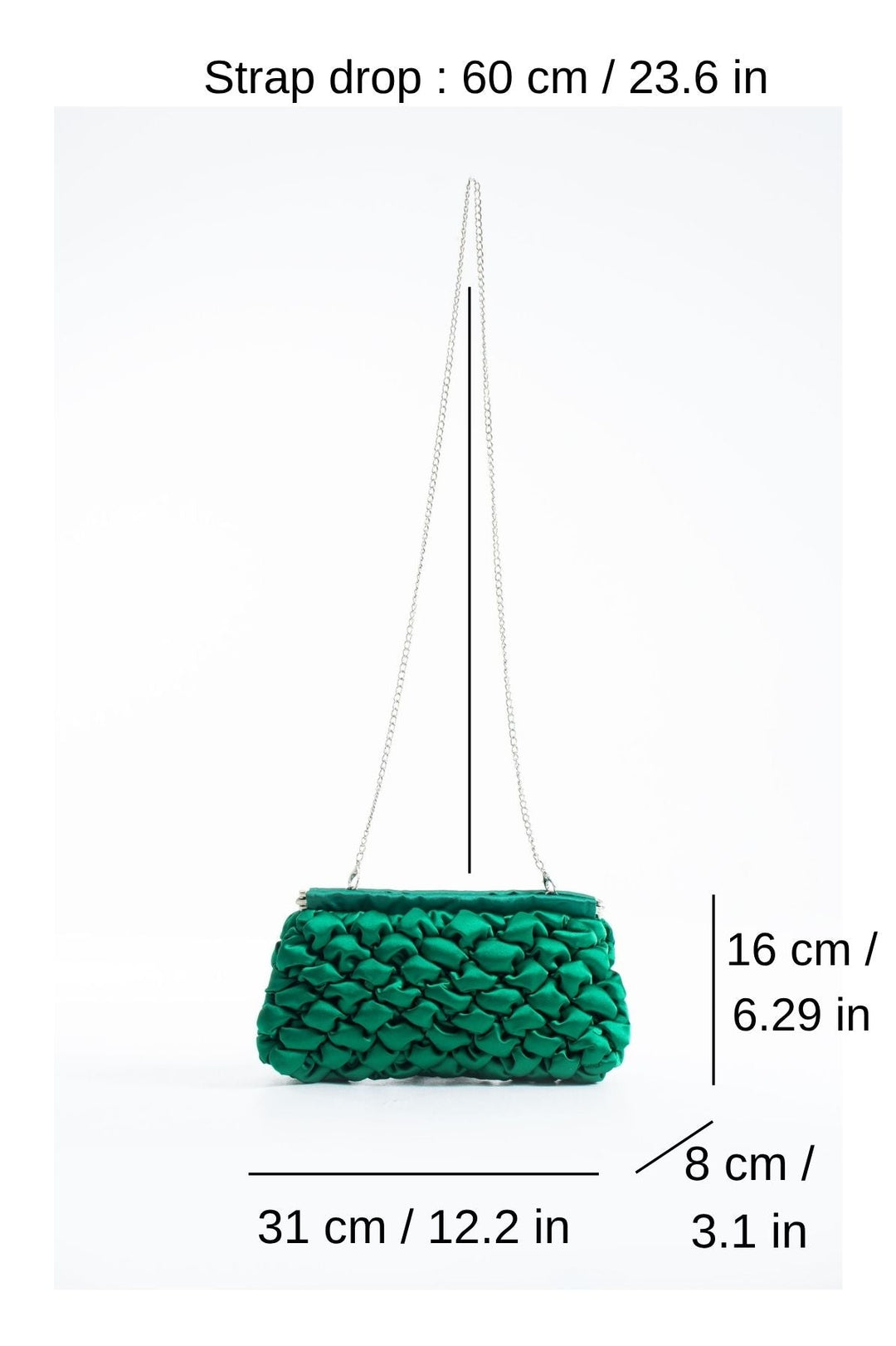 Puffy Quilted Satin Clucth Bag with Detachable Crossbody Strap - Green