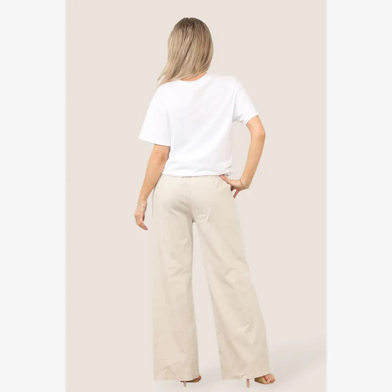 Plain Wide Leg Stretch Magic Trousers - jqwholesale.com