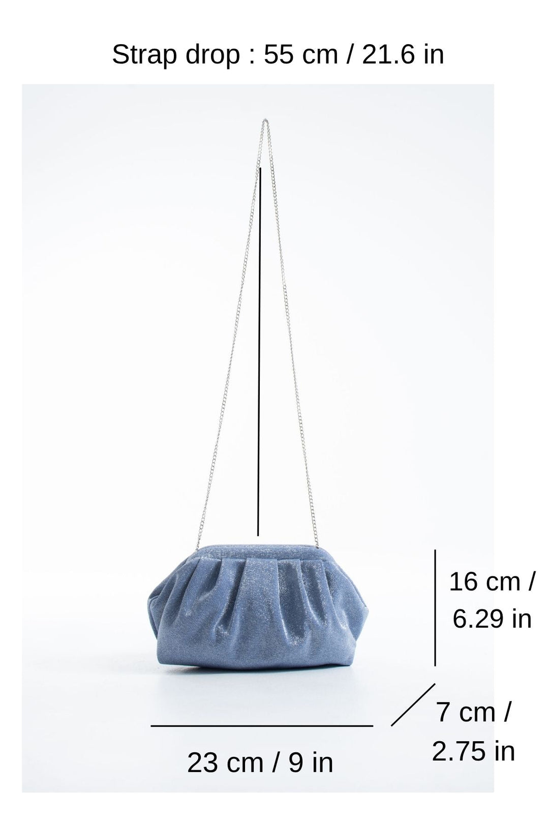 Shimmery Pouch Bag with Detachable Crossbody Strap - Light Blue