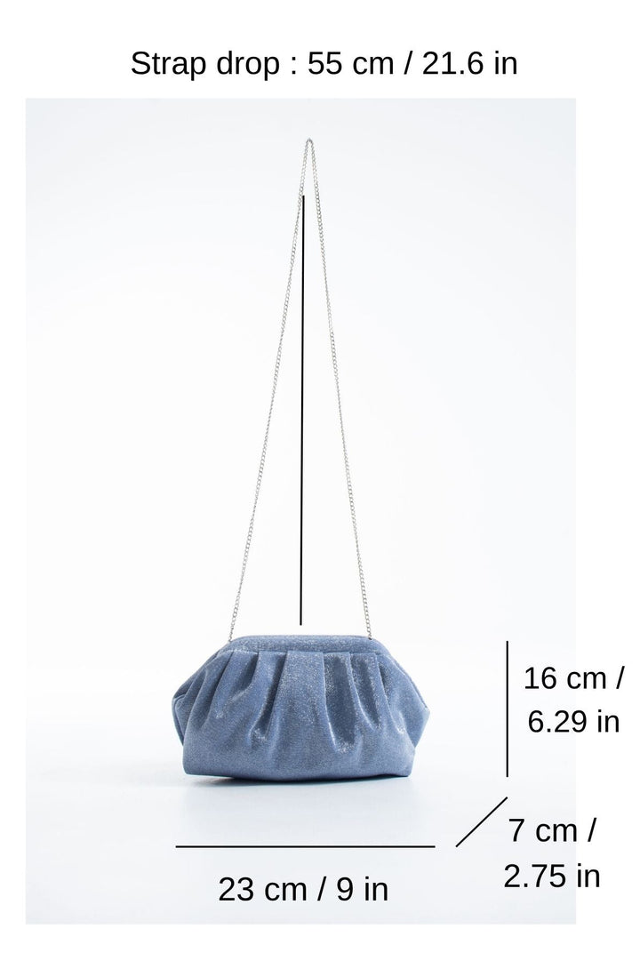 Shimmery Pouch Bag with Detachable Crossbody Strap - Light Blue