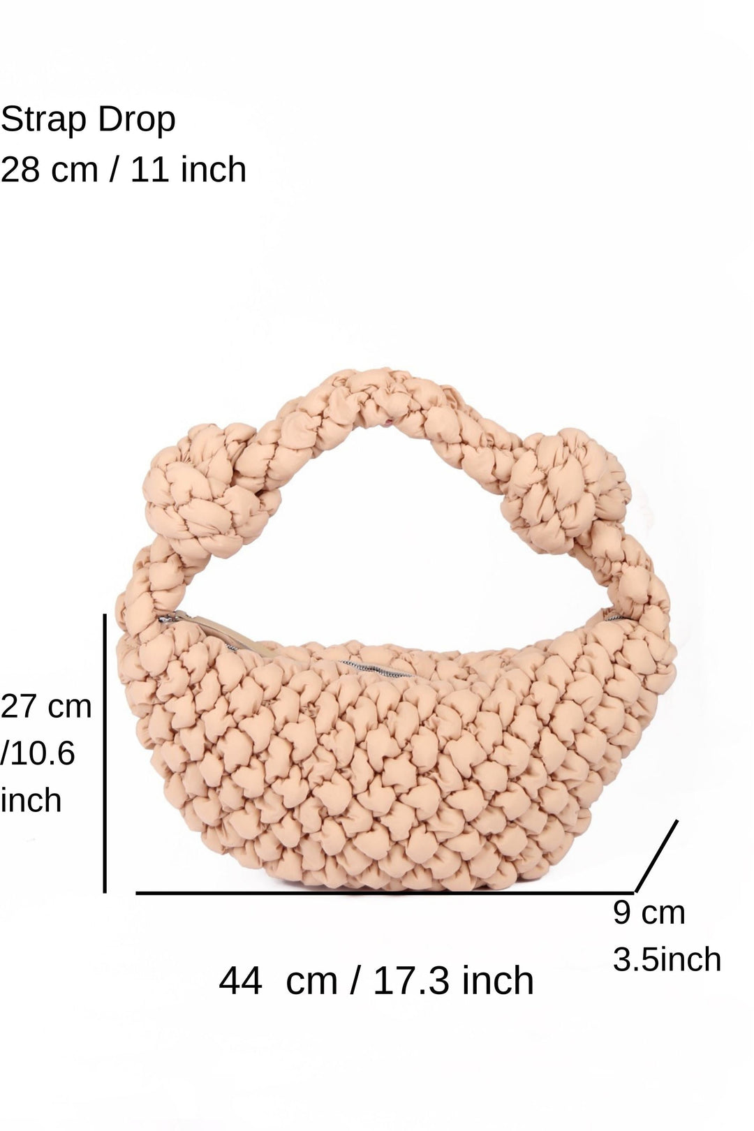Puffy Quilted Lightweight Large Shoulder Bag - Beige