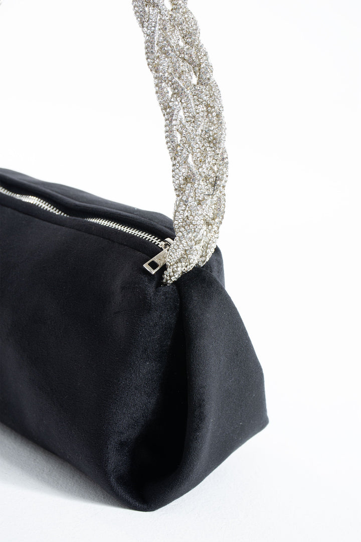 Chunky Braided Diamante Strap  Shoulder Bag - Black