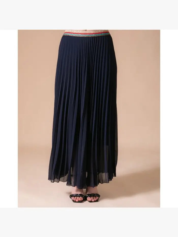 Pleated MAXI Skirt with Rainbow Elasticated Waistband - jqwholesale.com