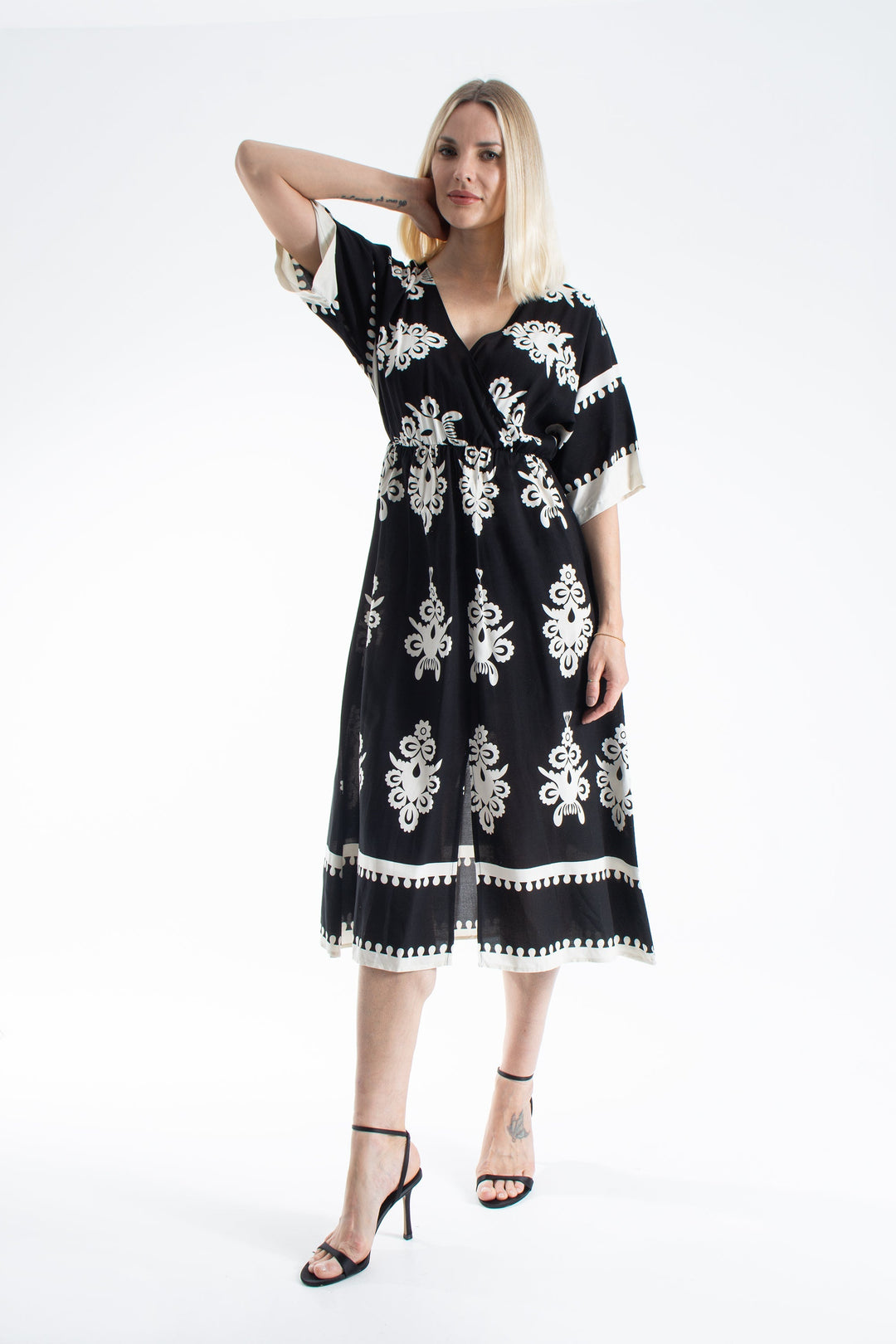 Womens Viscose  Printed Ornamental Floral Midi Dress