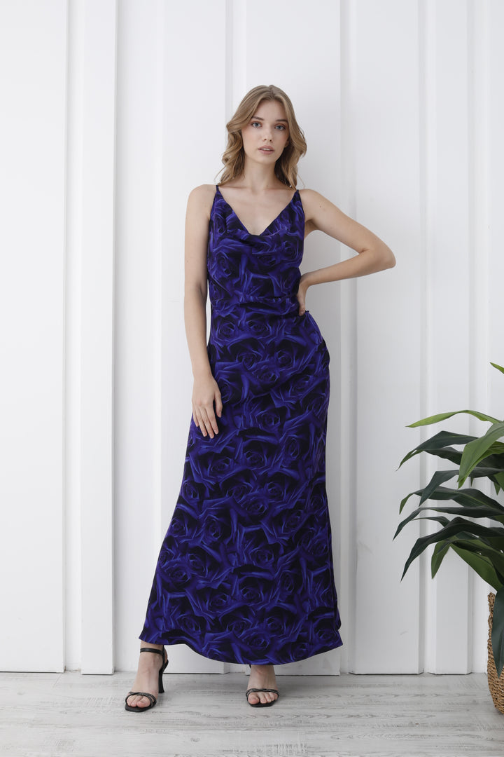 Women’s Abstract Rose Print Maxi Dress - Brown