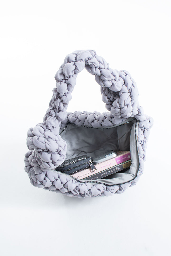 Puffy Quilted Lightweight Large Shoulder Bag - Grey