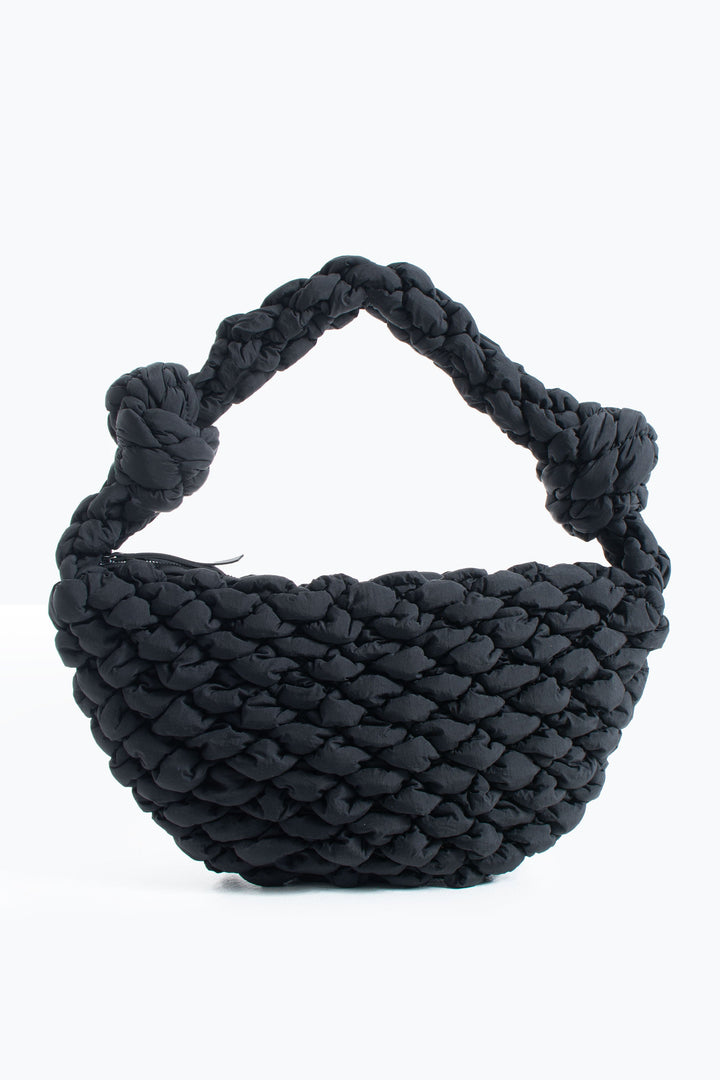 Puffy Quilted Lightweight Large Shoulder Bag - Black