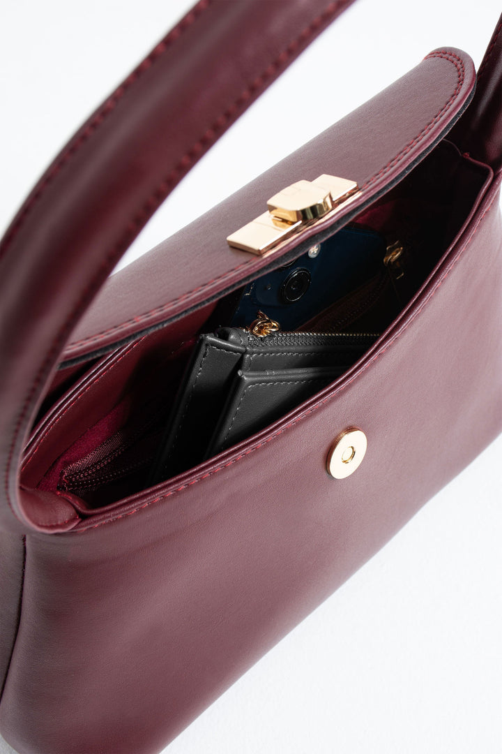 Pu Leather Flap Shoulder Bag - Burgundy