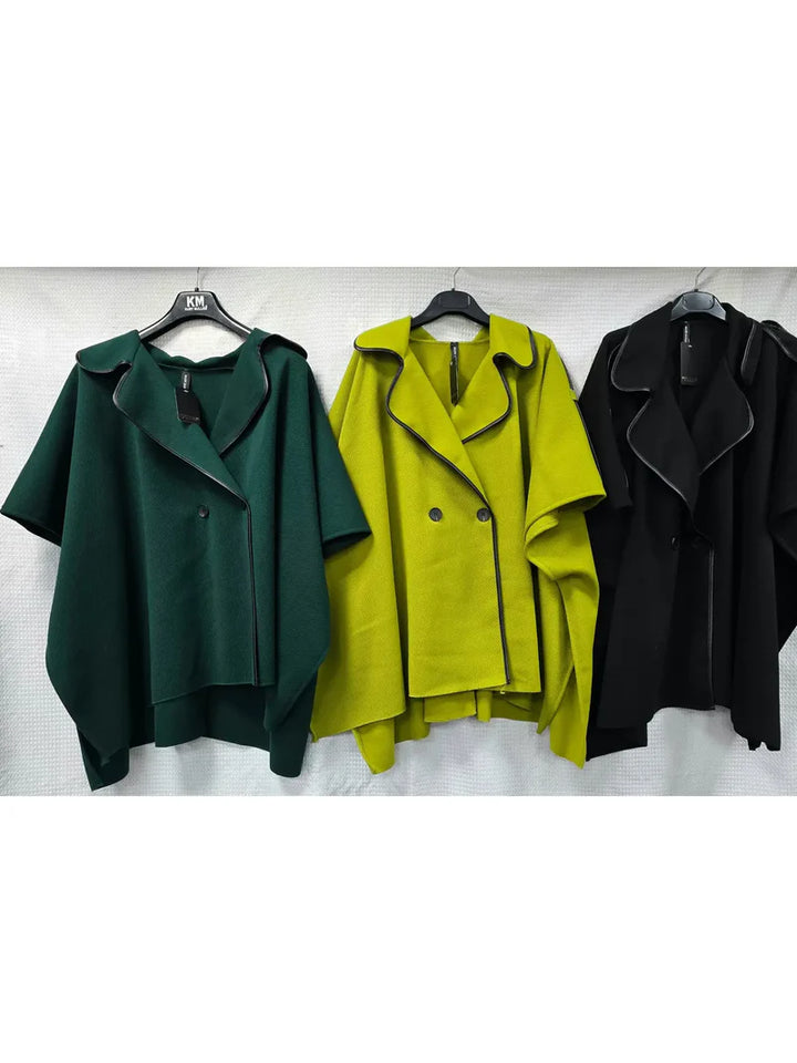 Vegan Leather Trim Button Cape - jqwholesale.com