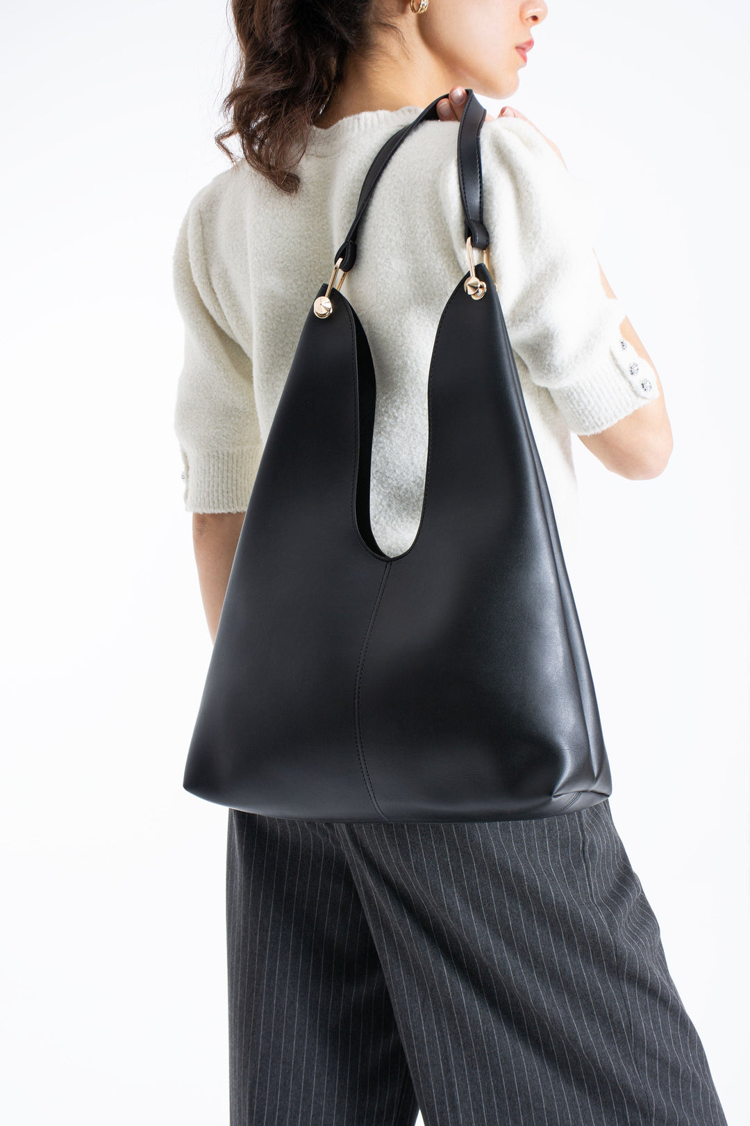 Hobo Shoulder Bag for Women with Matching Zip Pouch, 2PCS - Black