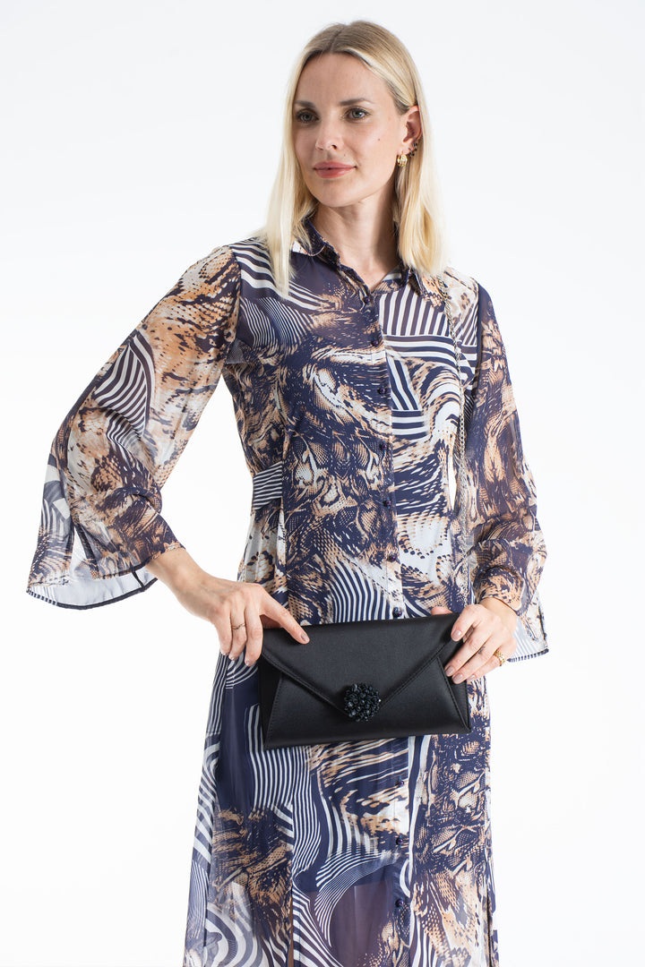 Womens Abstract Print Chiffon Midi Shirt Dress