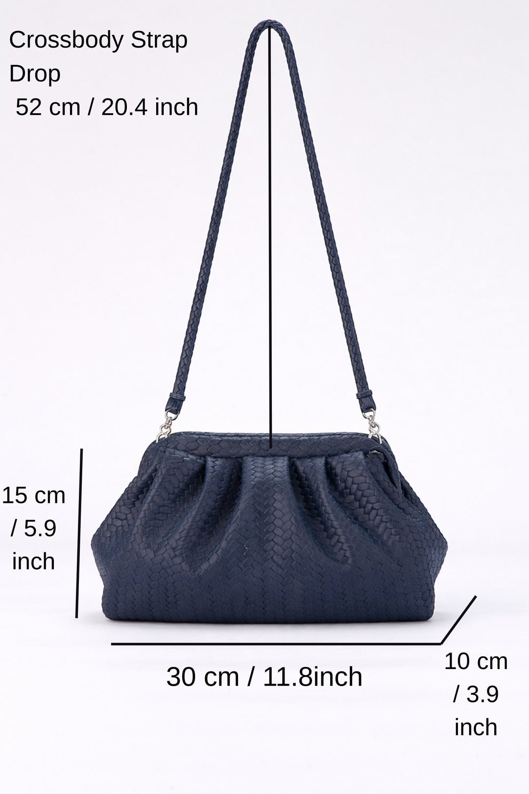 Textured Pu Leather Pouch Bag With Detachable Crossbody Strap - Navy