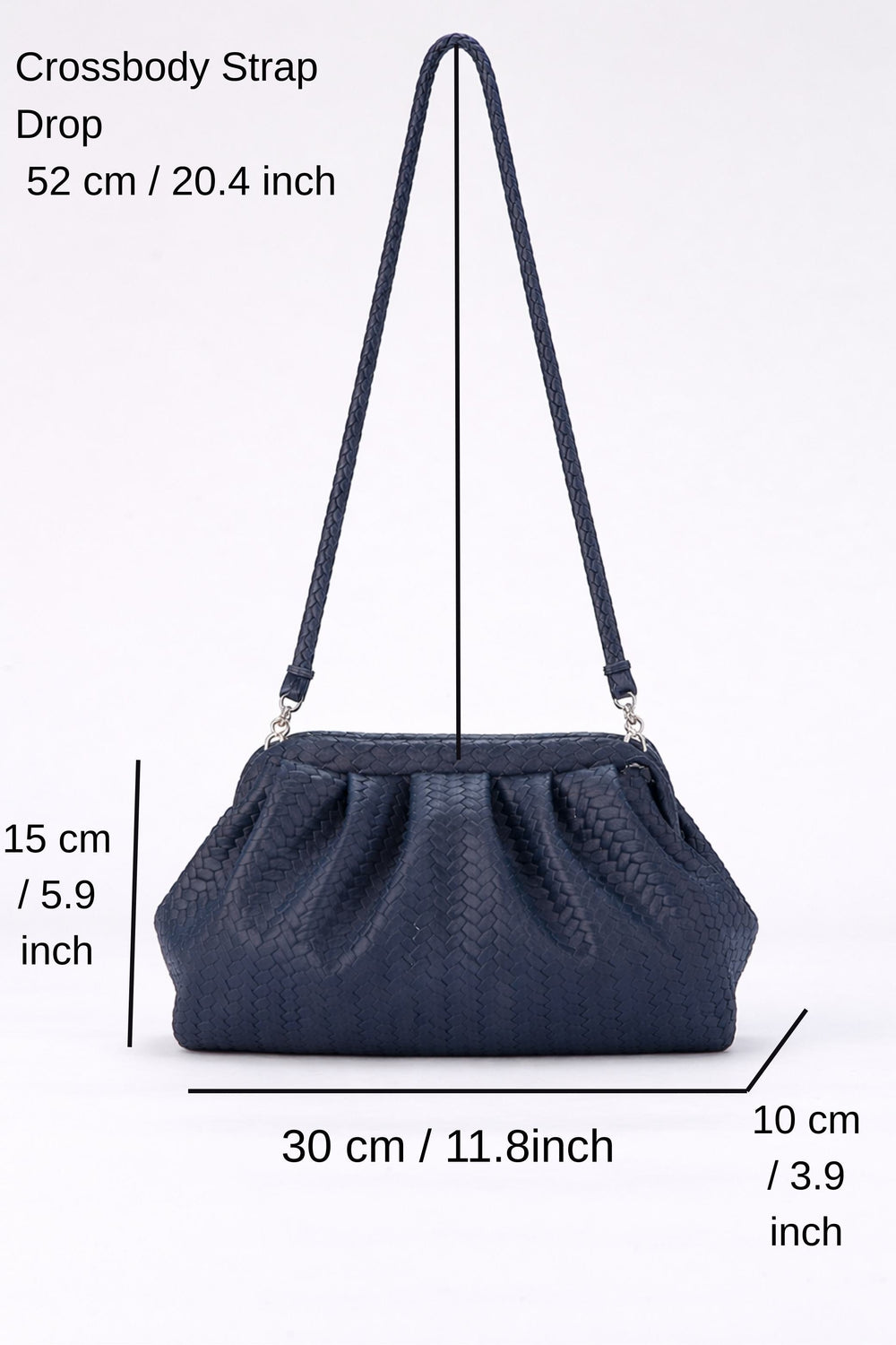 Textured Pu Leather Pouch Bag With Detachable Crossbody Strap - Navy