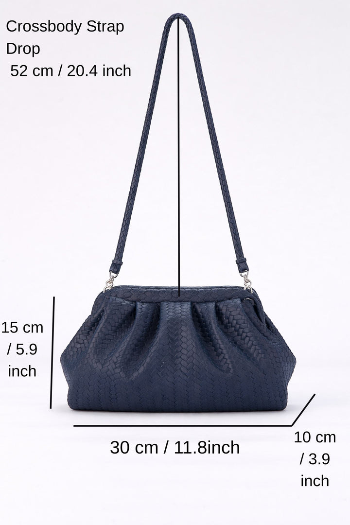 Textured Pu Leather Pouch Bag With Detachable Crossbody Strap - Navy