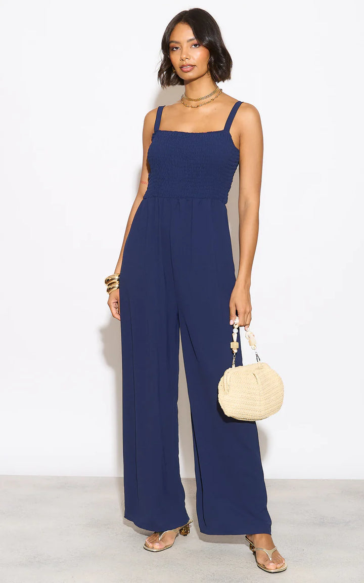 Effortless Wide Leg Cami Jumpsuit in Navy - jqwholesale.com