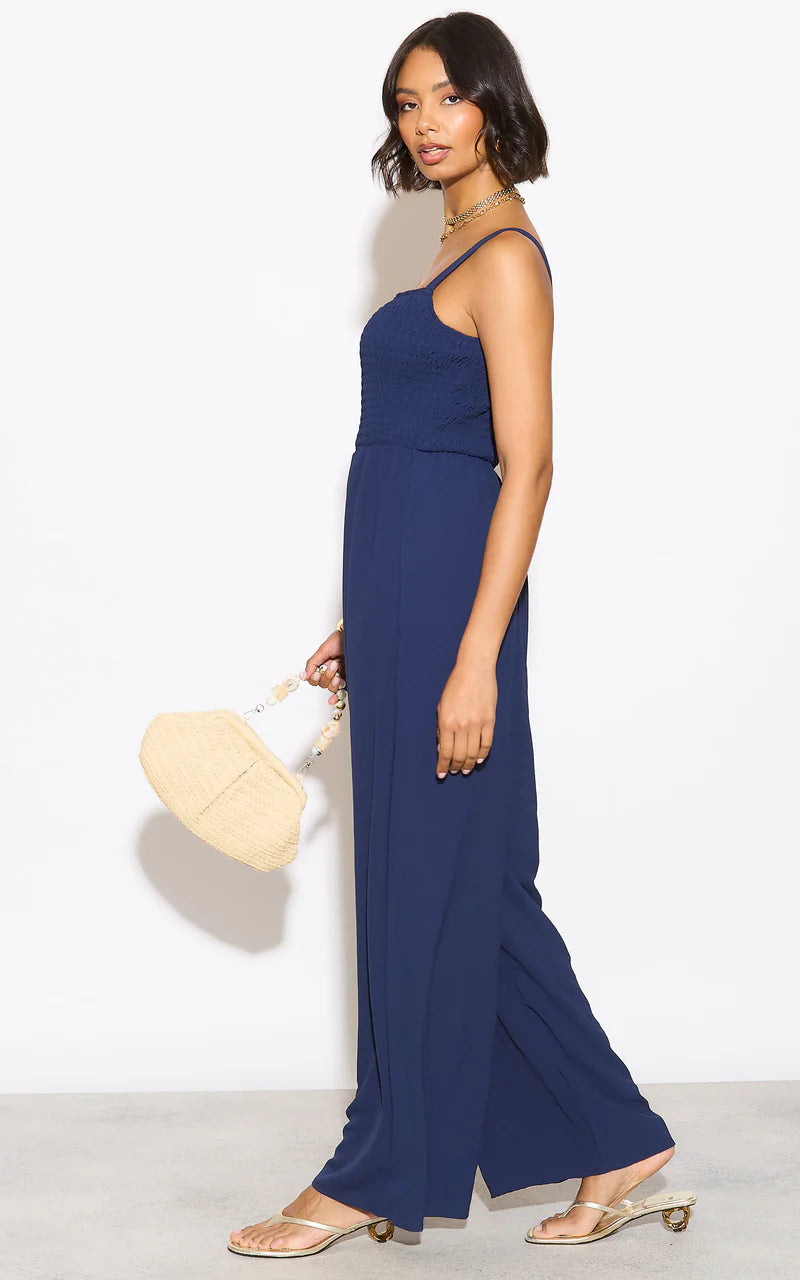 Effortless Wide Leg Cami Jumpsuit in Navy - jqwholesale.com