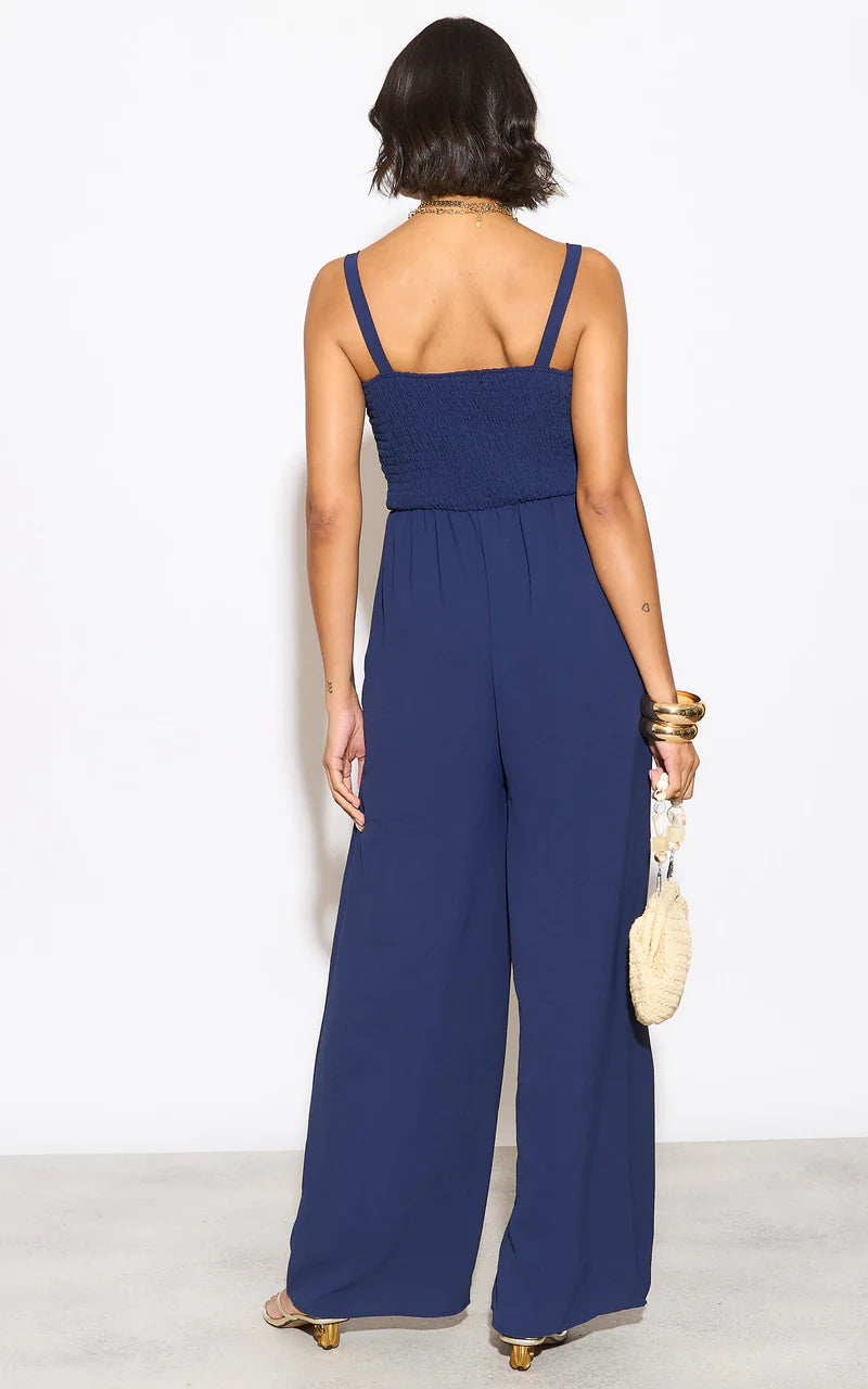 Effortless Wide Leg Cami Jumpsuit in Navy - jqwholesale.com