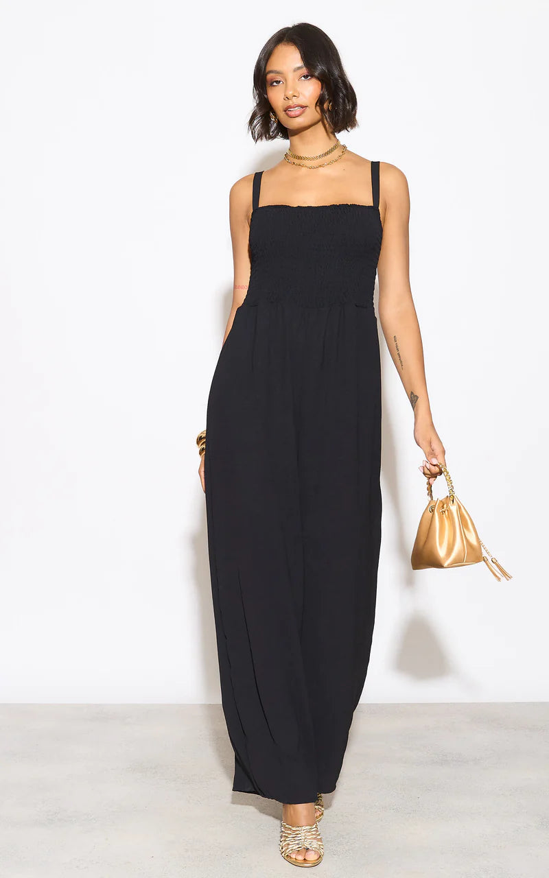 Effortless Wide Leg Cami Jumpsuit in Classic Black - jqwholesale.com