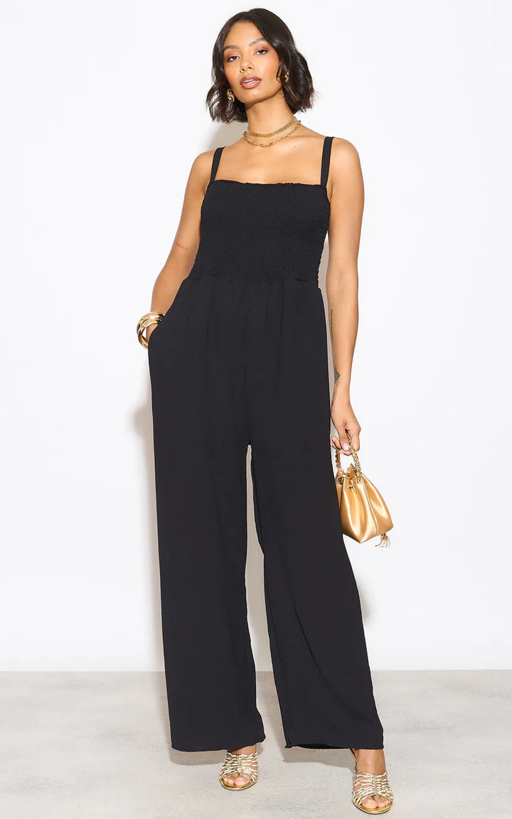 Effortless Wide Leg Cami Jumpsuit in Classic Black - jqwholesale.com
