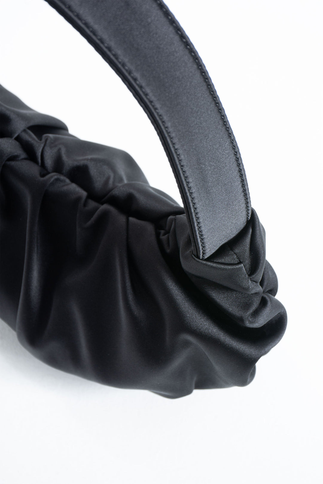 Pleated Satin Shoulder Bag - Black