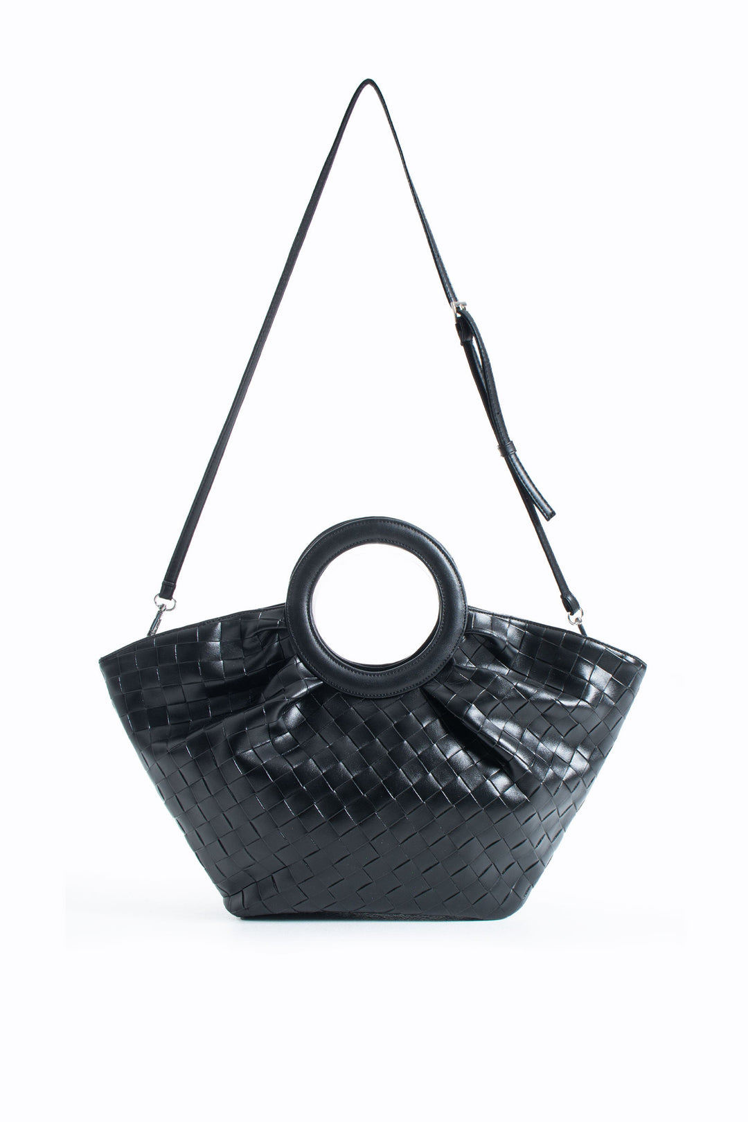 Textured Pu Leather Top Handle Tote Bag - Black