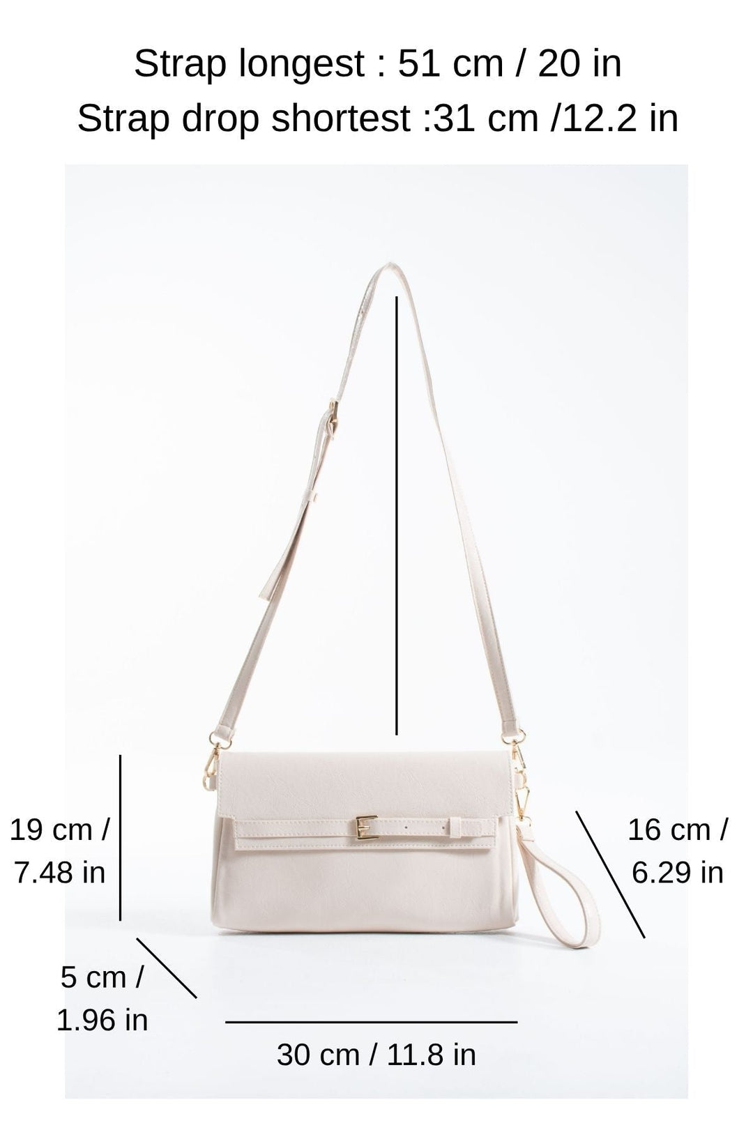 Crinkle Patent Flap Closure Wristlet & Clutc&Crossbody  3-in-1 Handbag - Cream