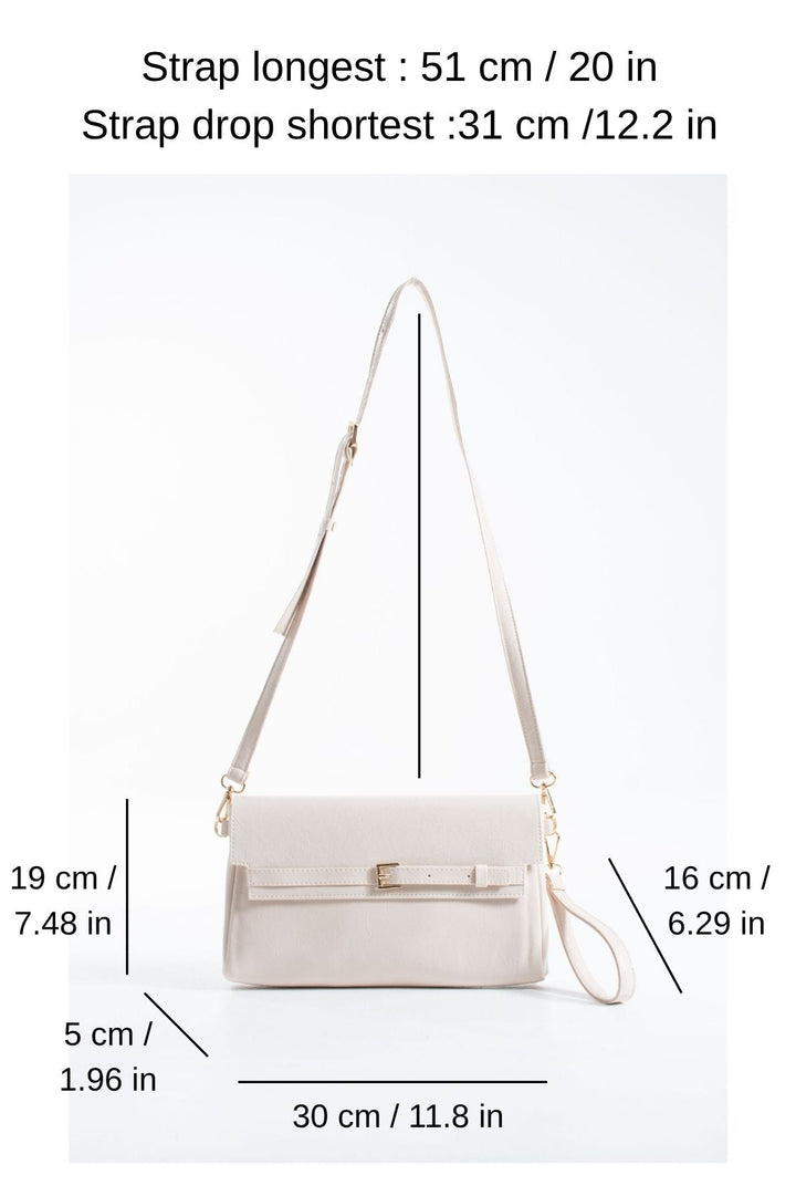 Crinkle Patent Flap Closure Wristlet & Clutc&Crossbody  3-in-1 Handbag - Cream