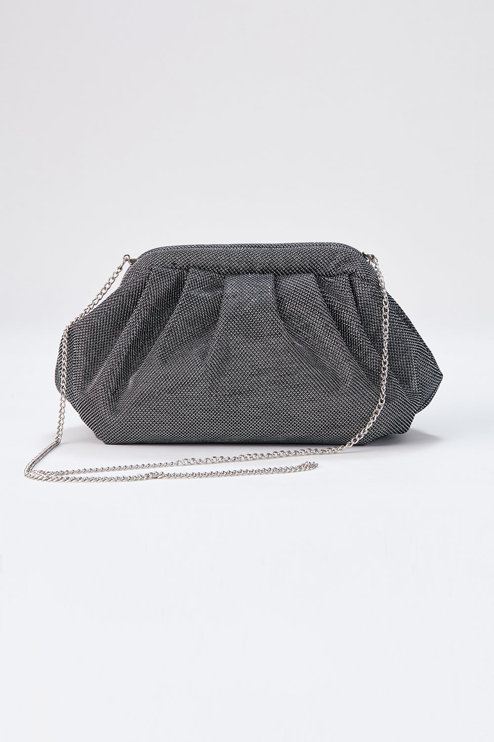 Shimmery Pouch Bag with Detachable Crossbody Strap - Silver