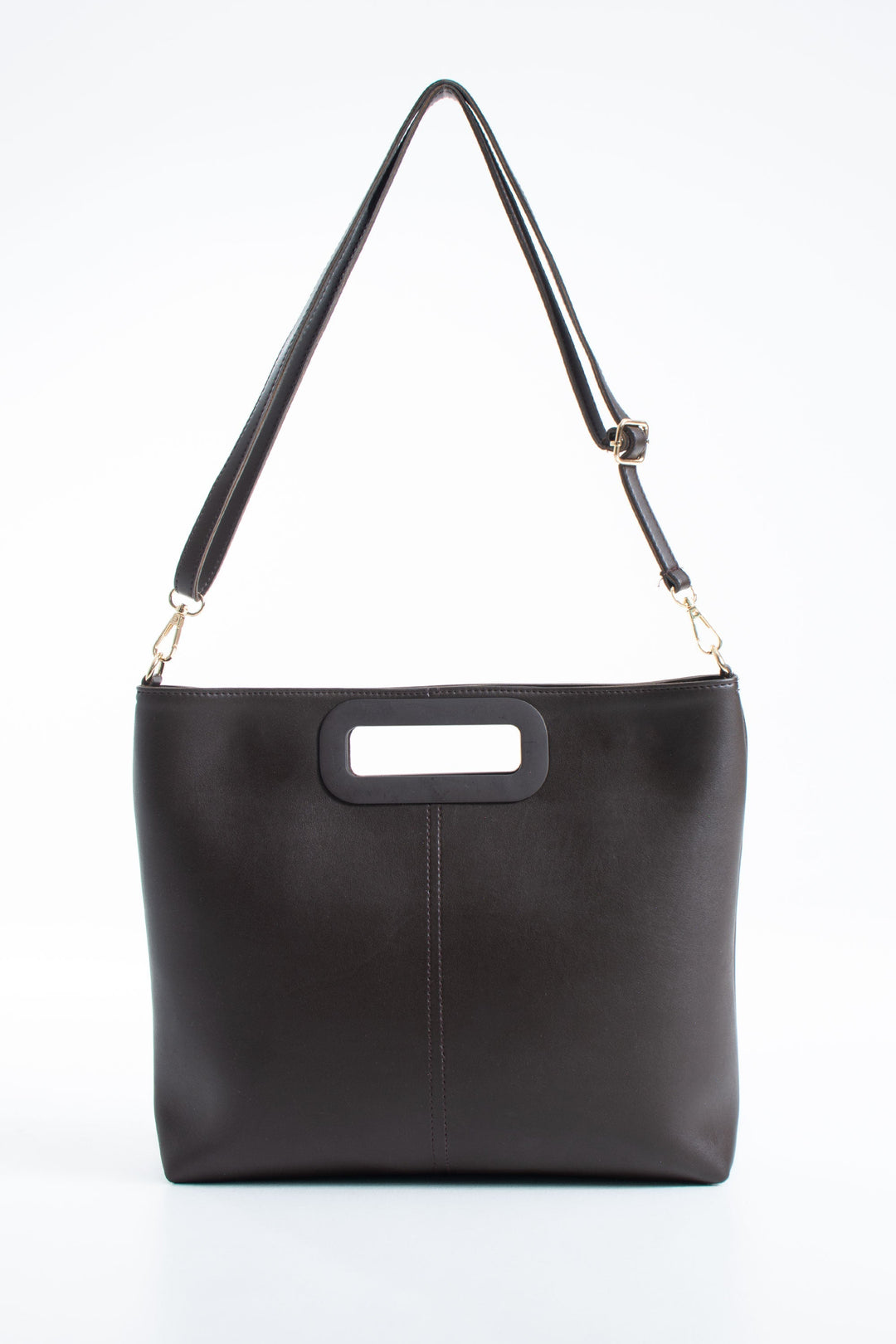 Handle Detail Pu Leather Large Handbag with Detachable strap - Brown