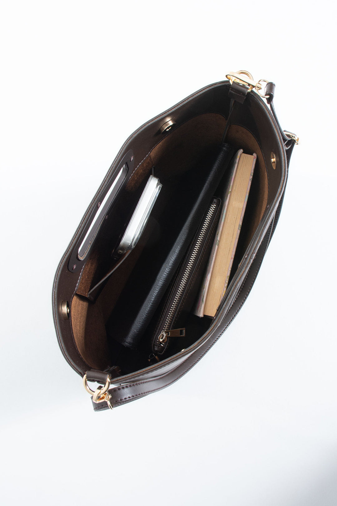 Handle Detail Pu Leather Large Handbag with Detachable strap - Brown