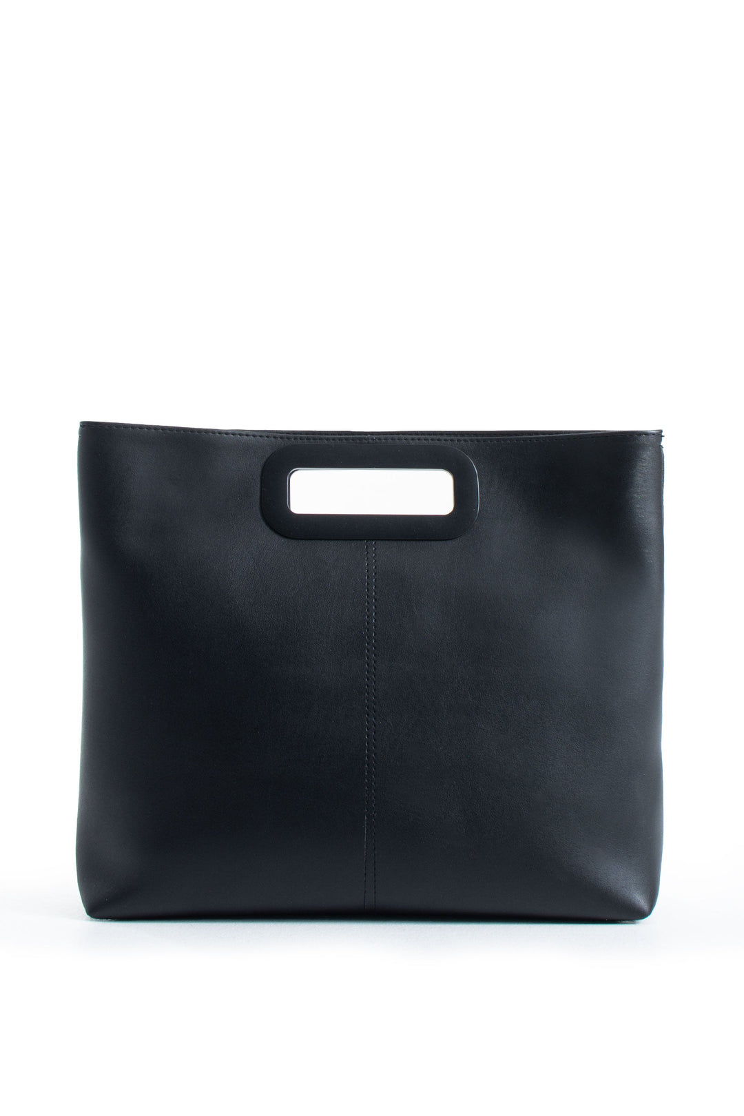 Handle Detail Pu Leather Large Handbag with Detachable Strap - Black