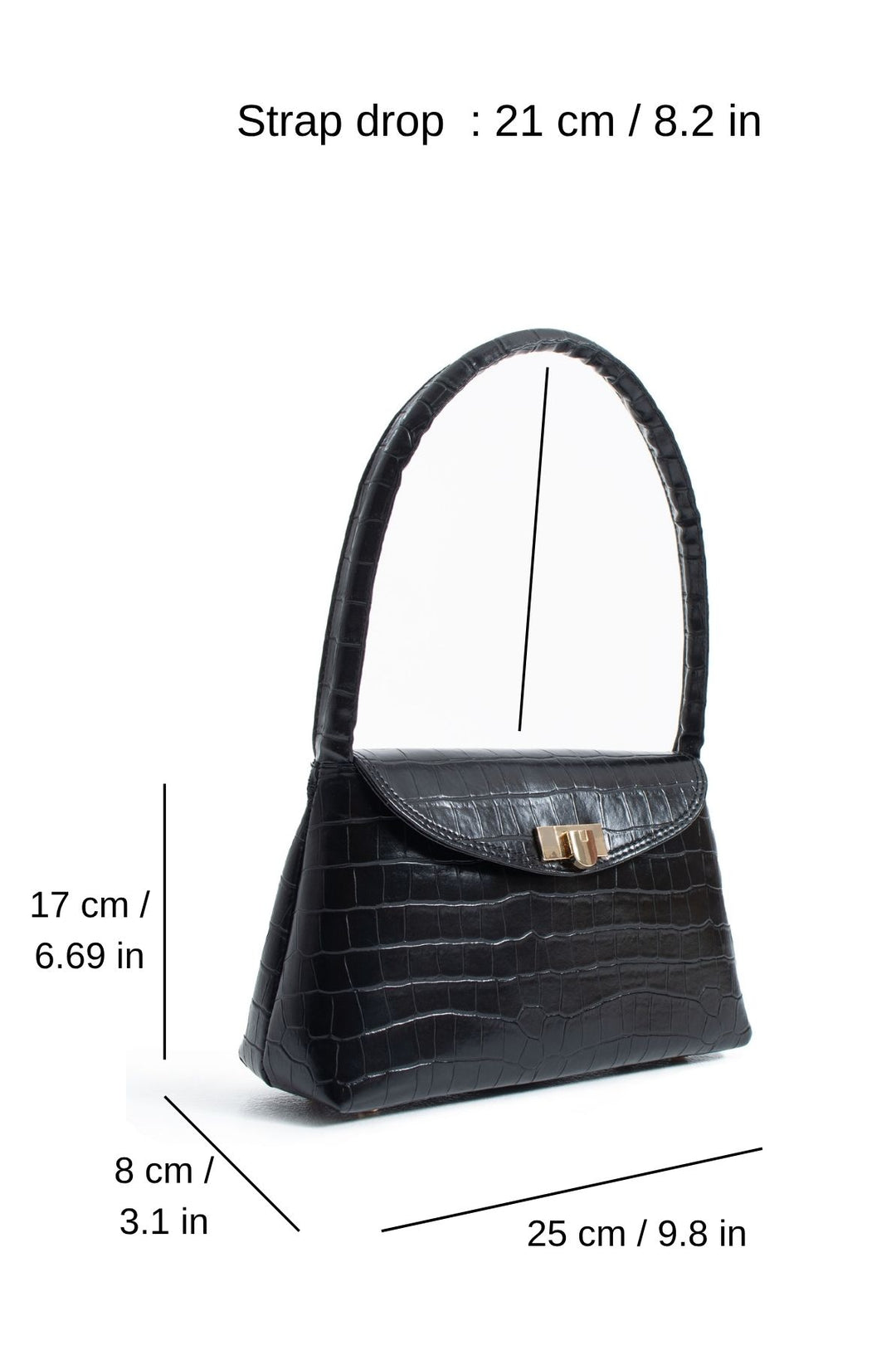 Croc Pu Flap Shoulder Bag - Black
